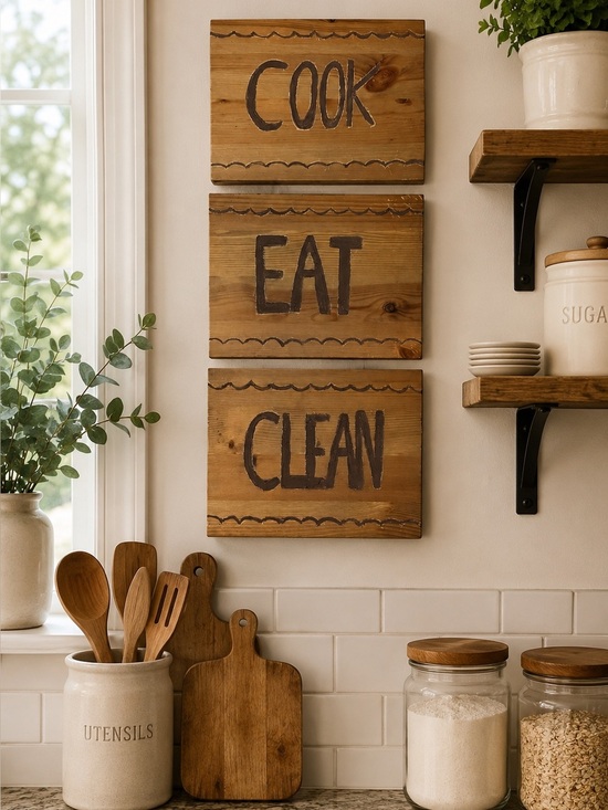 Other - Farmhouse COOK EAT CLEAN Wood Wall Signs Set (3) Rustic Kitchen Decor